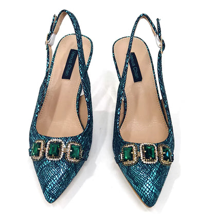 Rhinestone Pointed-Toe High Heels Shoes and Bags Set for Women Wedding and Party Elegant Luxury Fashion in Wine Color