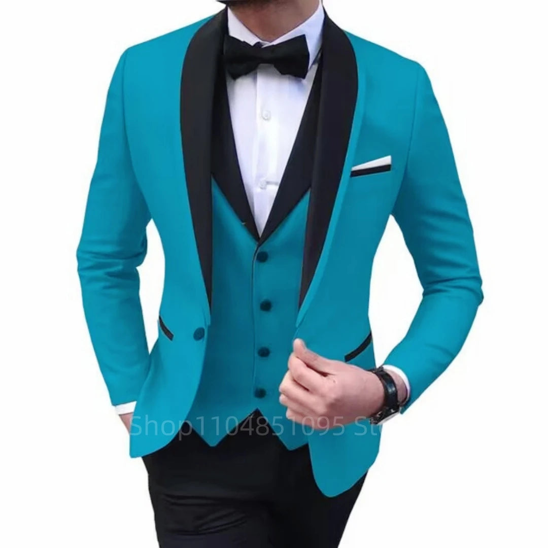 Latest Solid Casual Men's Suit Slim Fit Blazer Male Groom Tuxedos Wedding Business Party Suits 3 Pieces Sets(Jacket+Vest+Pants)