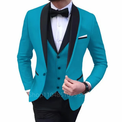 Latest Solid Casual Men's Suit Slim Fit Blazer Male Groom Tuxedos Wedding Business Party Suits 3 Pieces Sets(Jacket+Vest+Pants)
