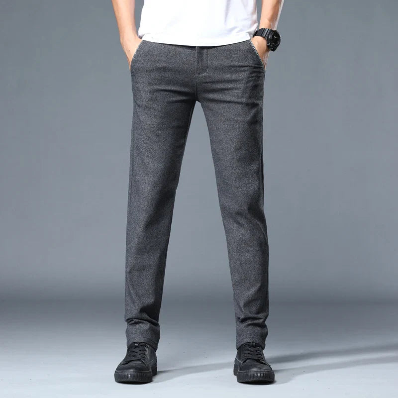 Classic Soft Grinding cotton Pants Men Business Casual Pants 2023 Autumn New Straight Slim Fashion Gray Black Brand Trousers
