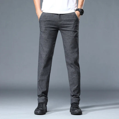 Classic Soft Grinding cotton Pants Men Business Casual Pants 2023 Autumn New Straight Slim Fashion Gray Black Brand Trousers
