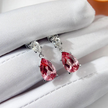 Pear Cut Mossanite Gemstone Drop Earrings 7*11MM for Women Lab Grown Emerald Pink Padparadscha Wedding Party Stud Earring