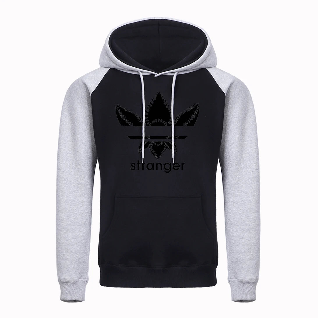 Funny Stranger Floral Pattern Printed Hoodies Mens Letter Style Streetwear Fashion Loose Street Hoody Fleece Pullover Men Hoodie