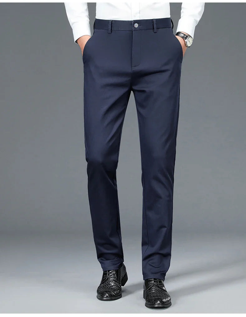 Business Formal Mens Casual Pants Autumn Winter Fashion Anti-wrinkle Straight Stretch Trousers Male Office Classic Suit Pants