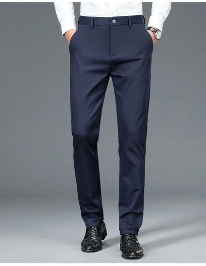 Business Formal Mens Casual Pants Autumn Winter Fashion Anti-wrinkle Straight Stretch Trousers Male Office Classic Suit Pants