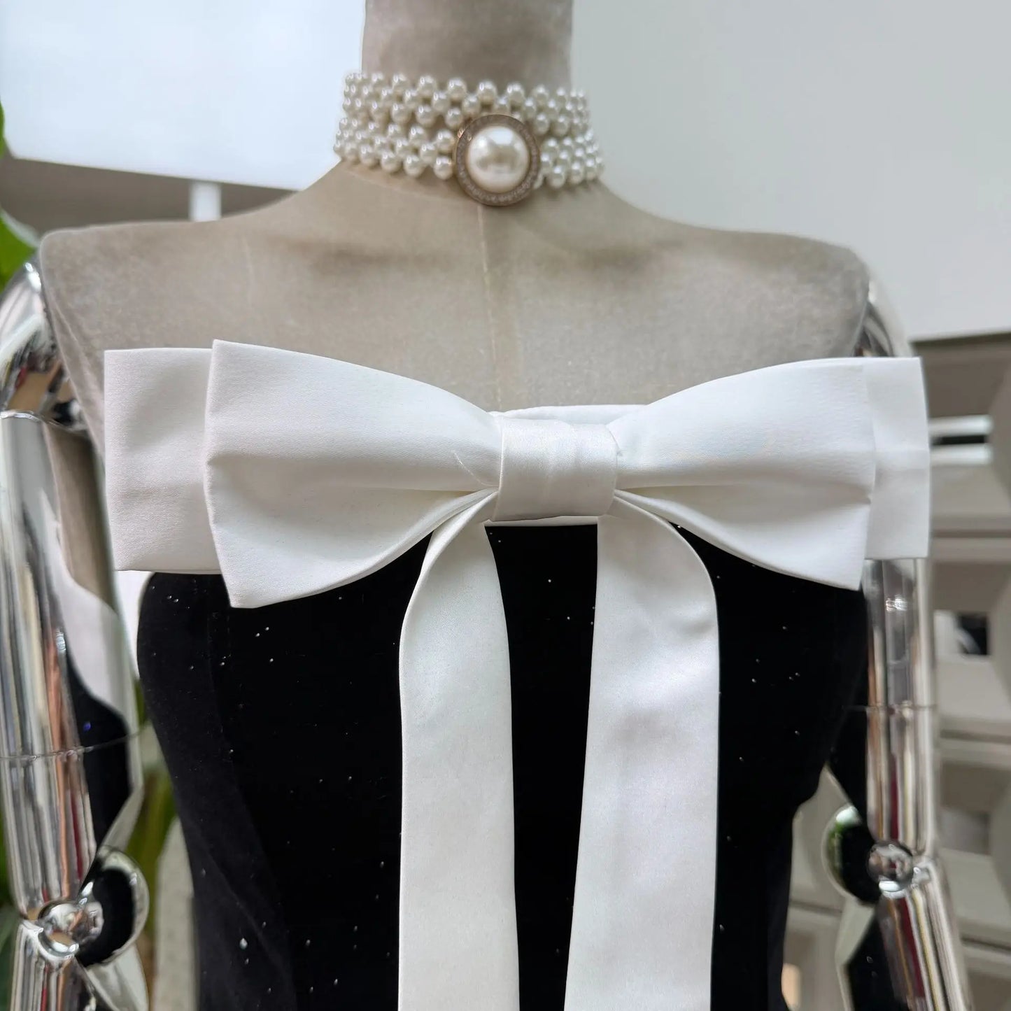 Women Strapless Backless Polka Dot Bow A Line Dress Party Birthday Evening Ball Gowns Nightclub Show Wear Fashion Vestido