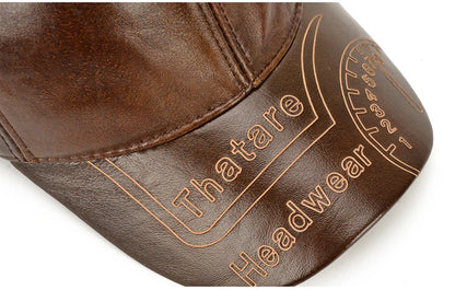 Fashion Men Genuine Cowhide Leather Baseball Cap Casual Real Leather Hat Autumn Winter Real Cowhide Leather Ear Protection Caps
