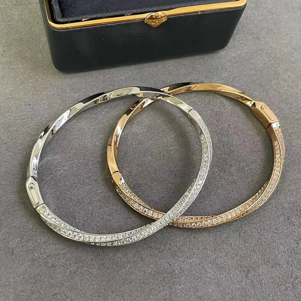 Bangle Micro Pave Moissanite Diamond Bracelet for Women 925 Sterling Silver Plated 18k Gold Eternity Twisted Bangle