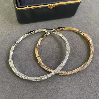 Bangle Micro Pave Moissanite Diamond Bracelet for Women 925 Sterling Silver Plated 18k Gold Eternity Twisted Bangle