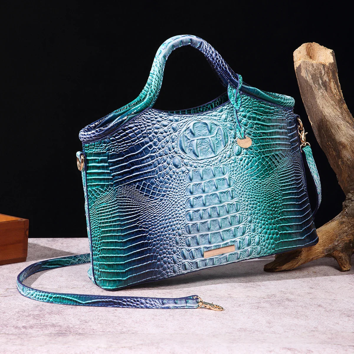 crocodile pattern colorful solid color high-end retro women's handbag