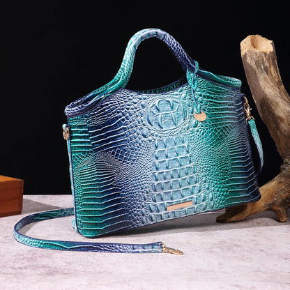 crocodile pattern colorful solid color high-end retro women's handbag