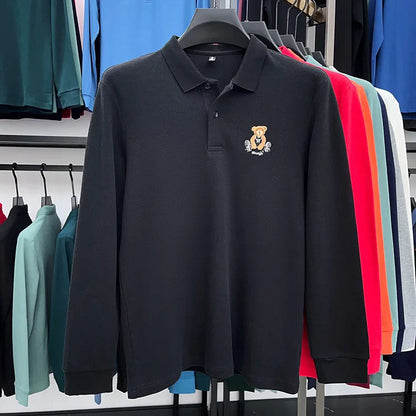 100% Cotton Luxury Quality Men's Polo Shirt Autumn Bear Exquisite Embroidery Long Sleeve T-shirt Trend Fashion Golf Menswear Top