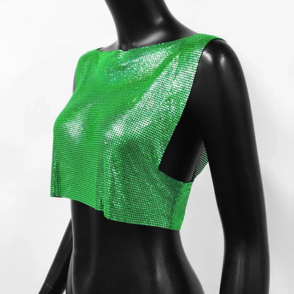 Sexy Metal Sequin Tank Top For Women y2k Summer Beach Backless Crop Top Rave Festival Club Outfits Camisole