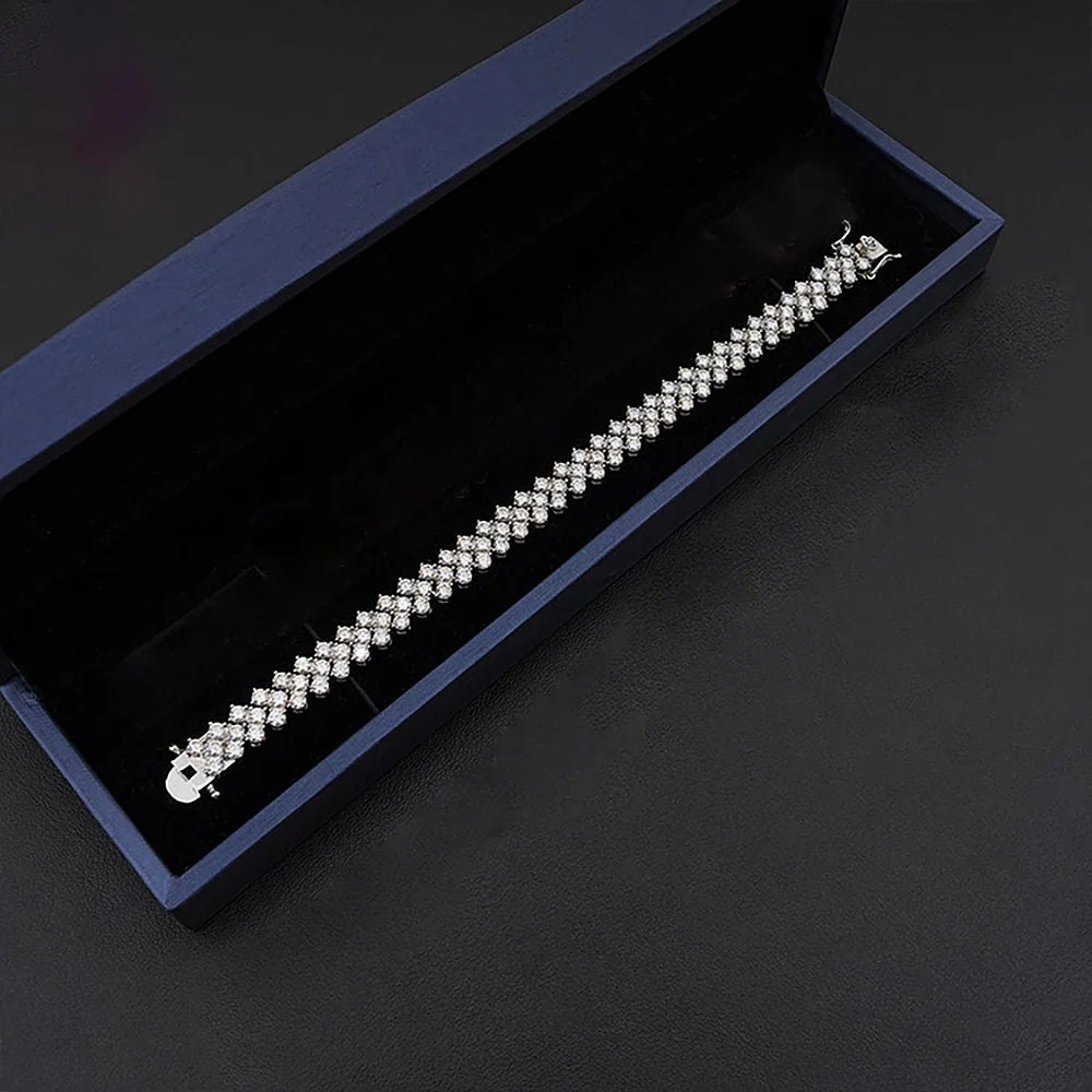 1.5mm Real Moissanite Tennis Bracelet S925 Sterling Silver  3-row Heart Lab Diamond Bracelets for Bridal Women Wedding Jewelry