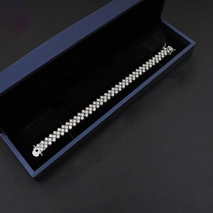1.5mm Real Moissanite Tennis Bracelet S925 Sterling Silver  3-row Heart Lab Diamond Bracelets for Bridal Women Wedding Jewelry
