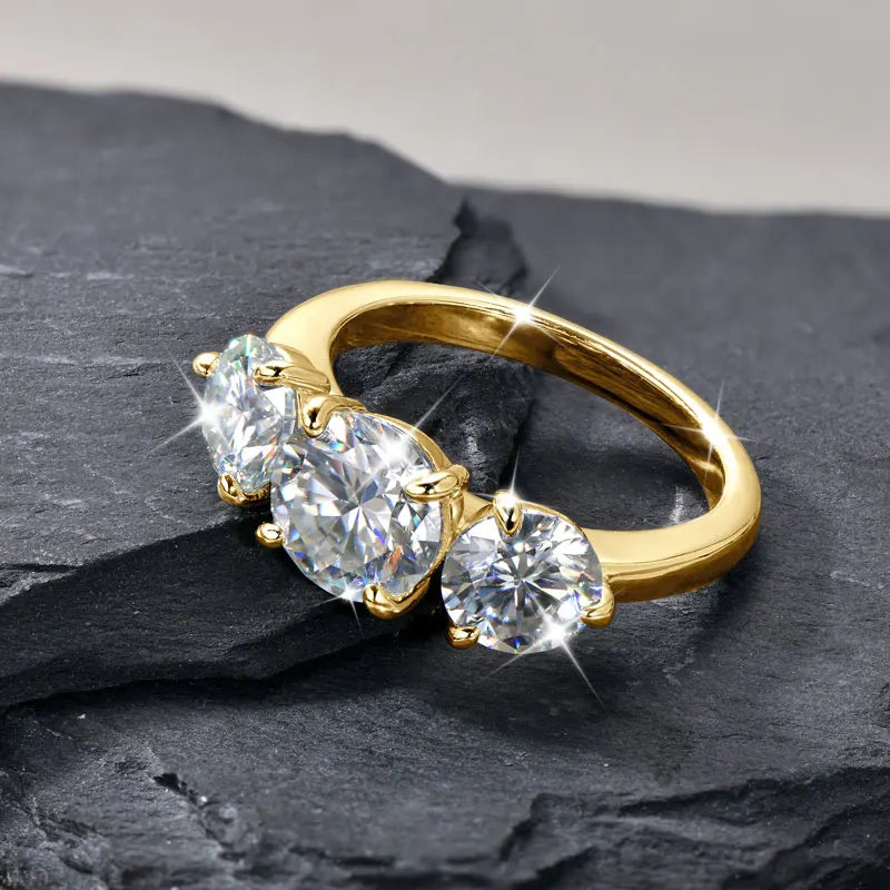 Round 8mm&6.5mm Moissanite Engagement Ring for Women 14K Gold Filled Three Stone Wedding Ring Sparkling Jewelry Gift