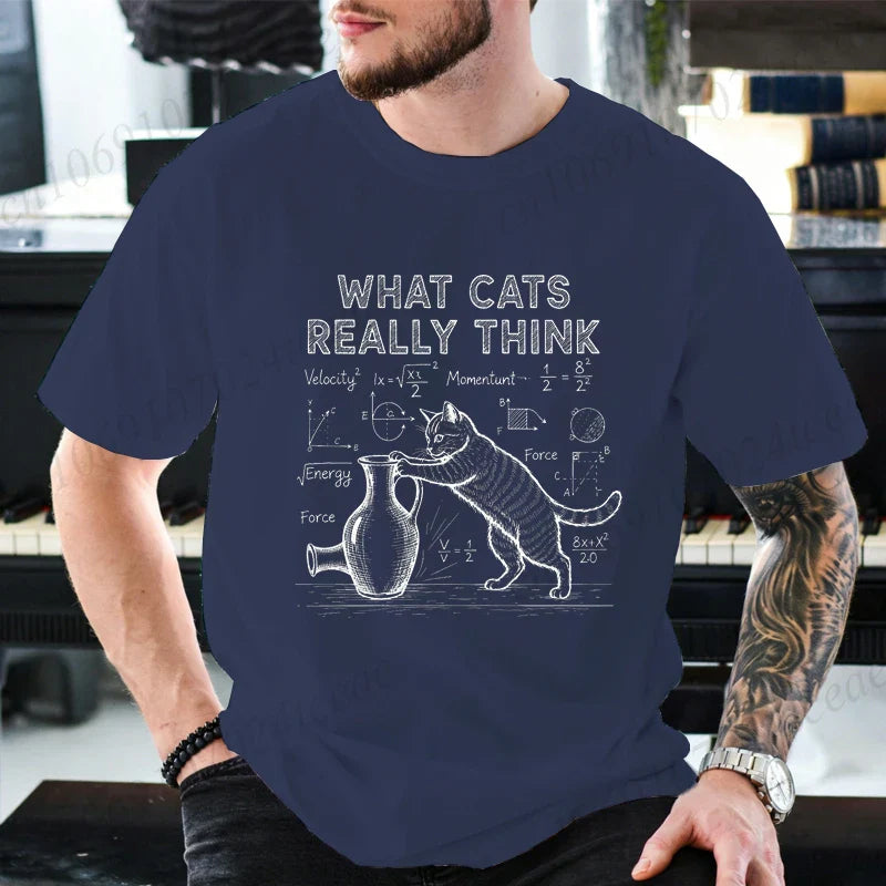 Cat Physics Science Joke Men's T Shirt Funny Math Cat Print Tees T-Shirts Men Women Casual Short Sleeve Streetwear Plus Size