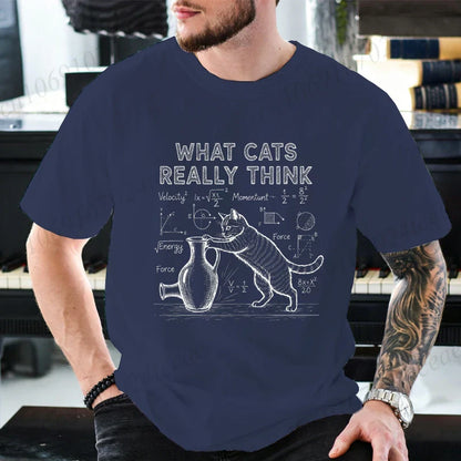 Cat Physics Science Joke Men's T Shirt Funny Math Cat Print Tees T-Shirts Men Women Casual Short Sleeve Streetwear Plus Size