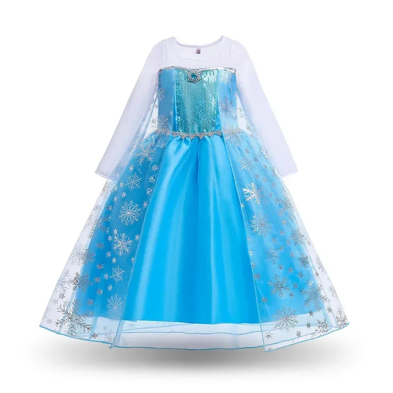 Frozen Snow Queen Elsa Anna Girls Cosplay Mesh Princess Dress Kids Halloween Carnival Party Birthday Frock Ball Vestidos