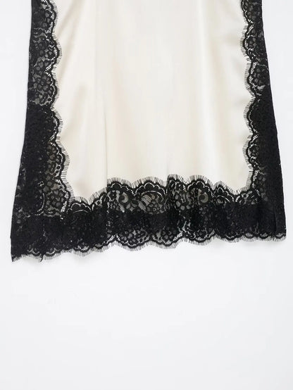 Elegant Sexy Lace Splice Satin Tops for Women Sleeveless Backless Beach Chic Tops Cropped Camisole Christmas Evening Party Tops