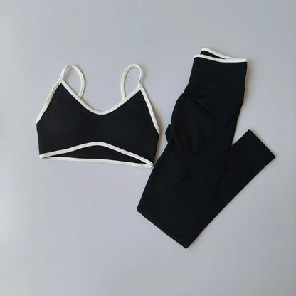 Women 2pcs Sport Sets Gym Push Up Yoga Pants Hollow Back Fitness Bras Workout High Waist Leggings Seamless Tights  Gym Set Suit