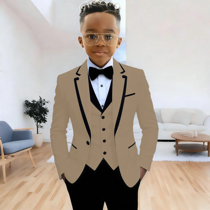 Fashion Formal Wear Suits For Boy (Jacket+Pants+Vest) Notched Lapel 3 Pieces Kids Flower Boys Wedding Party Dress Blazer Sets