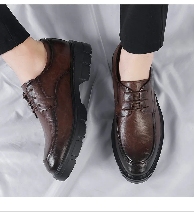 5 8 10 Cm Heel Shoes Men Fashion Casual Cow Leather Men's Dress Shoes British Breathable Groom Platform Wedding Shoes Male