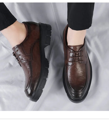 5 8 10 Cm Heel Shoes Men Fashion Casual Cow Leather Men's Dress Shoes British Breathable Groom Platform Wedding Shoes Male