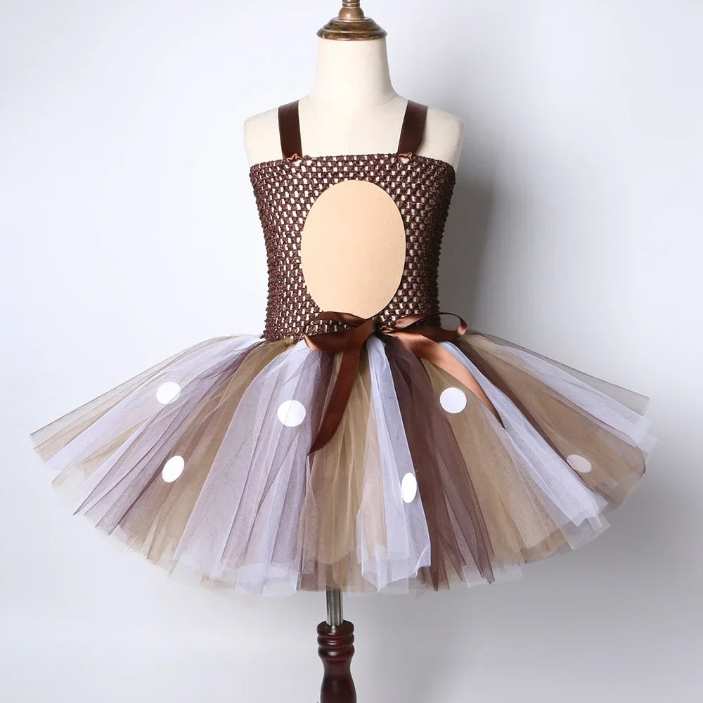Deer Costume for Girls Christmas Tutu Dress Girls Fancy Elk Reindeer Dress Up Clothes Kids Halloween Birthday Party Costumes