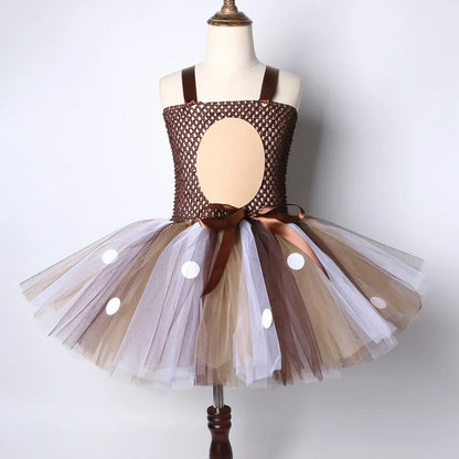 Deer Costume for Girls Christmas Tutu Dress Girls Fancy Elk Reindeer Dress Up Clothes Kids Halloween Birthday Party Costumes