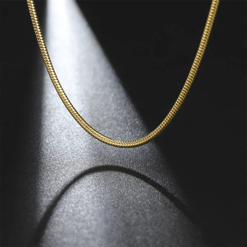 Round Snake Chain Necklace for Women Men Stainless Steel Link Chain 0.9mm 1.2mm 2mm Chains Choker Fashion Jewelry Gifts