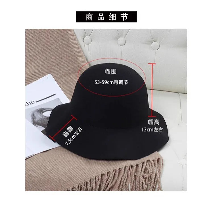 Hat Women's Autumn Wave Curled English Retro Versatile Fisherman Hat Fashion Hepburn Style Woolen Top Hat
