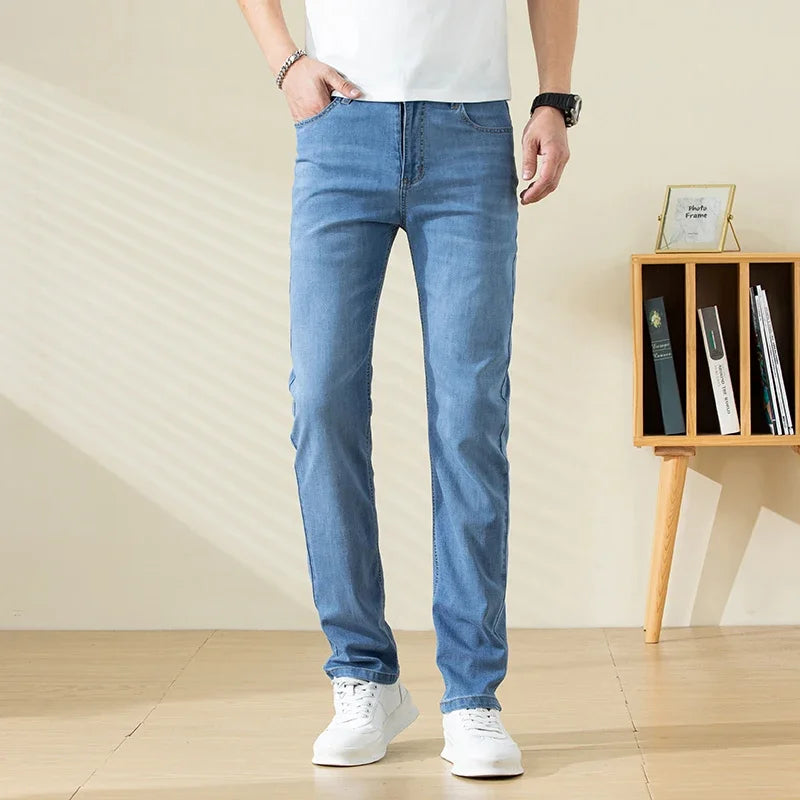 Summer Thin Mens Clothing Cowboys Slim Straight Jeans Men Denim Pants Casual Regular Fitness Men's Trousers Light Blue 2026 Y2K