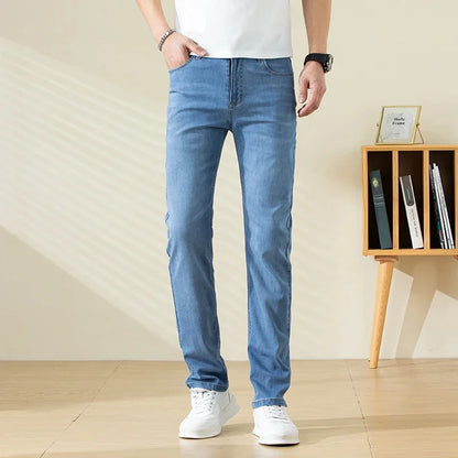 Summer Thin Mens Clothing Cowboys Slim Straight Jeans Men Denim Pants Casual Regular Fitness Men's Trousers Light Blue 2026 Y2K