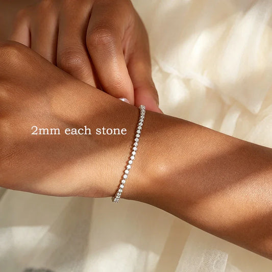Certified 2mm All Moissanite Tennis Bracelets for Women Thin Chain Lab Diamond Dainty Jewelry 100% Real 925 Pure Silver