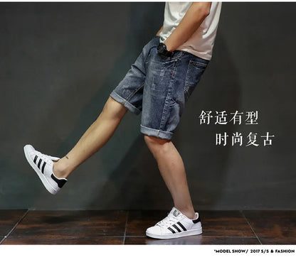 Men Gray Denim Shorts Jeans Pants Good Quality Men Cotton Knee Length Short Jeans New Summer Male Large Size Denim Shorts 42