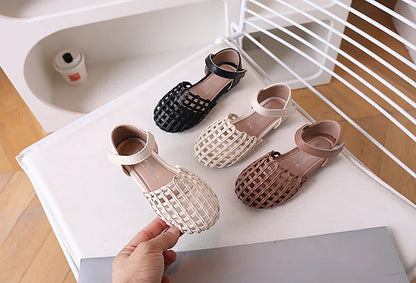 2026 Novel Roman Sandals for Little Girls Side Butterfly-knot Princess Weave Sandals Soft Breathable Hollow Shoes Child Girl