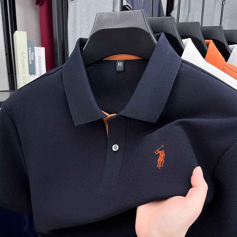 100% pure cotton high-end brand men's short sleeve polo shirt comfort lightweight summer casual T-shirt youthful fashionable top