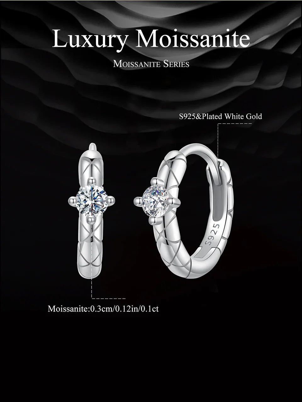 Gold Plated Moissanite Pattern Hoop Earrings for Women, 925 Sterling Silver Round Cut Lab Diamond Hypoallergenic Earrings