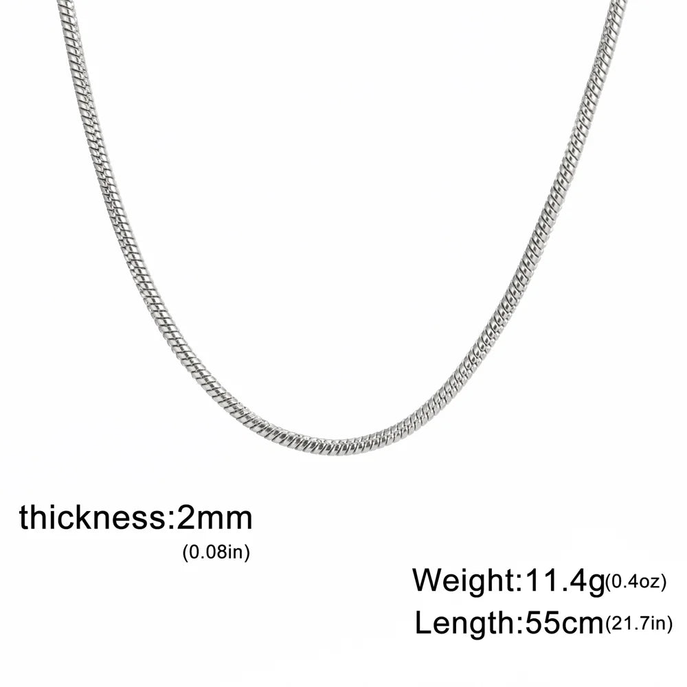 Round Snake Chain Necklace for Women Men Stainless Steel Link Chain 0.9mm 1.2mm 2mm Chains Choker Fashion Jewelry Gifts