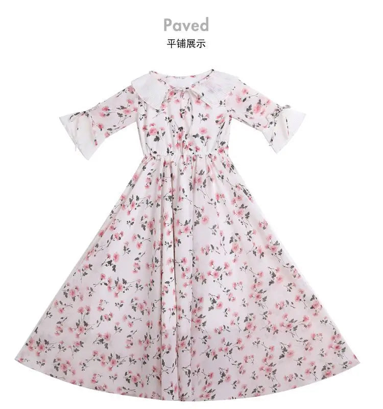Long Floral Princess Party Dress for Girls 5-16Y Summer Elegant Bohemian Chiffon Maxi Dresses Teenage Girl Holiday Clothes 13 14