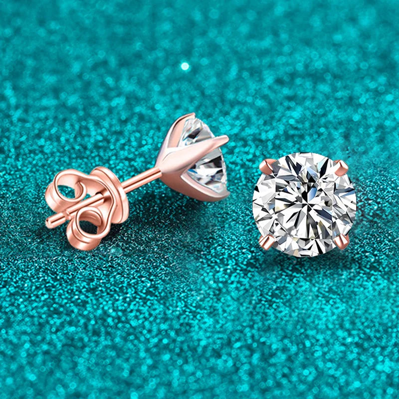 0.2ct 1ct 2ct Moissanite Stud Earrings For Women 925 Sterling Silver with Champagne Gold Plated Wedding Women's Earrings