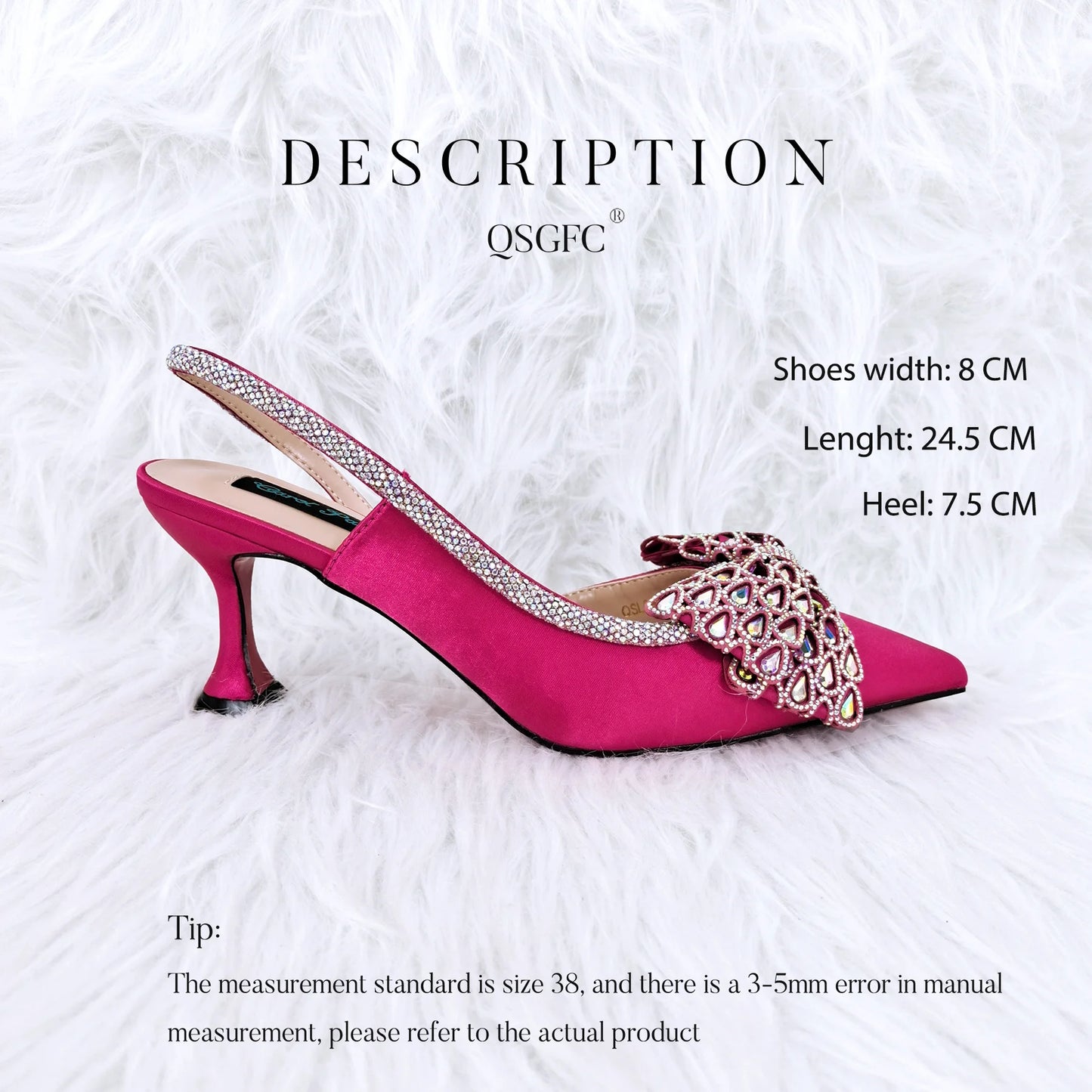 Butterfly-knot Princess Style! Nigerian Ladies Rhinestone-Encrusted Bag & Wear-Resistant and Comfortable Pointed-Toe High Heel