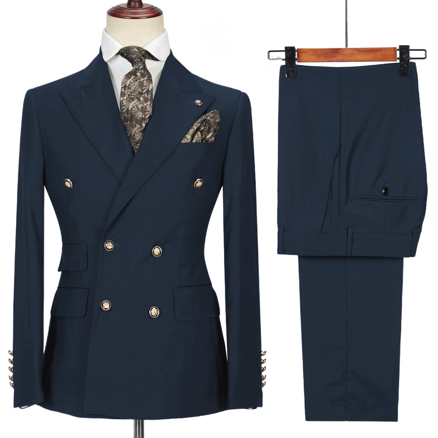 Men's Double-Breasted 2 Piece Suit Set Solid Color Business Casual Wedding Groom Dinner Party Work Jacket