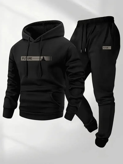 Men's Velvet Thickened Sports Set New York Letter Printed Spring and Autumn Hoodie Set Long Sleeve Casual Comfortable Pocket Hoo