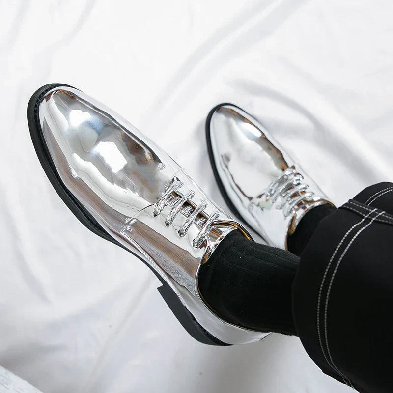 Luxury Silver Dress Shoes Man Patent Leather Shoes Large Size 50 Wedding Shoes Men Pointed toe Party Shoes Designer Formal Shoes
