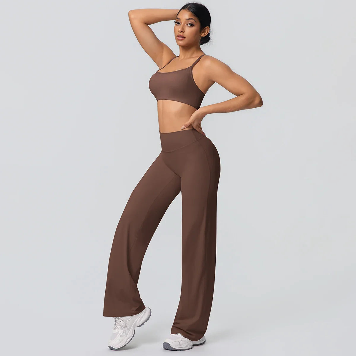 Women Gym Sports Yoga Suit Sexy Beautiful Back Yoga Underwear With Chest Pad Solid Color High Waisted Wide Leg Pants Yoga Set