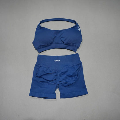 Women's Fashion 2 Piece Sports Set Lace Up Sports Bra Seamless Shorts Leggings Yoga Gym Fitness Running Tracksuit