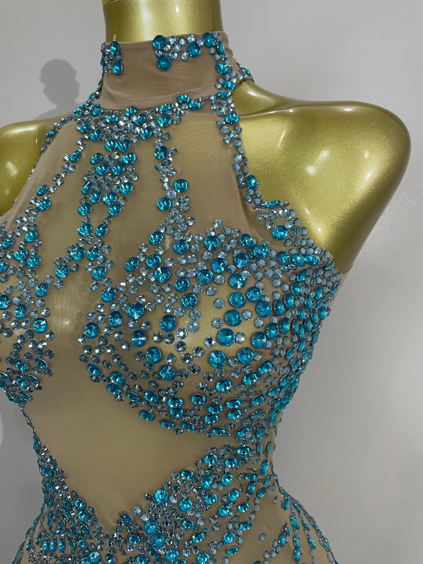 Rhinestones Sexy Mesh See Through Dress Party Evening Prom Celebrate Birthday Dress Singer Dancer Show Stage Wear