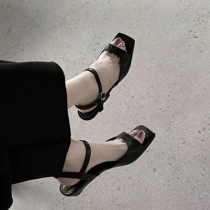 2025 Summer Women's Low Heel Sandals - Fashion Leather Material Suitable for Office Wear and Casual Outdoor Shoes Sizes 35 - 42